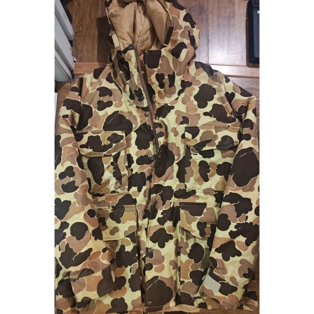 VTG Cabela's Duck Camo Goretex Heavy Hooded Hunting Jacket Mens Large USA Made
